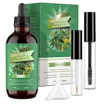 Aceite de Ricino 100% Puro - 118 ML de Aceite de Ricino Prensado en Frío Estimula el Crecimiento del Cabello, las Pestañas y las Cejas, la Barba, las Uñas, el Cuerpo y el Rostro