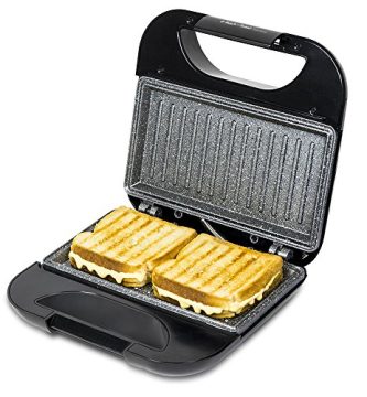 Cecotec Sandwichera con Revestimiento Antiadherente Rock’nToast Square. 750 W, Revestimiento de Piedra, Capacidad para 2 Sándwiches y Superficie Grill, Asa Tacto Frío, Recogecables