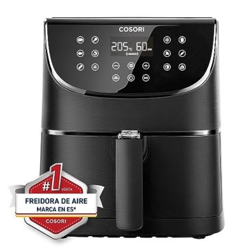 COSORI Freidora de Aire 5,5 L, Air Fryer con 100 Recetas en Español, Freidora sin Aceite con 13 Funciones, Pantalla Táctil LED, Cocción Rápida y Saludable, Cesta Antiadherente, Temporizador, Negra