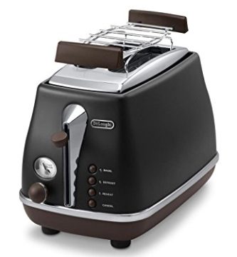 De'Longhi CTOV2103.BK Tostador DELONGHI 2 Ranuras Icona Vintage Black JP20, 900 W, Acero Inoxidable, Negro