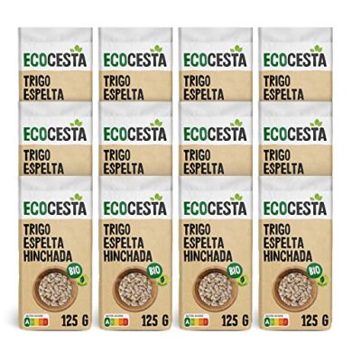 Ecocesta - Pack de 12 Unidades de 125 g de Espelta Hinchada Ecológica - Sin Azúcares Añadidos - Apta para Veganos - Ayuda a Mejorar el Tránsito Intestinal - Alto Contenido en Carbohidratos