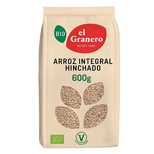 El Granero Integral - Arroz Integral Hinchado BIO - 600 g - Fuente de Fibra, Vitaminas y Minerales Esenciales - Ayuda a Regular los Niveles de Azúcar en Sangre - Apto para Veganos