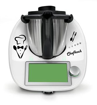 Finest Folia Adhesivo decorativo compatible con robot de cocina Thermomix TM5 TM6, accesorio para aparatos de cocina, resistente al agua, autoadhesivo K154 (03 chef, plateado)