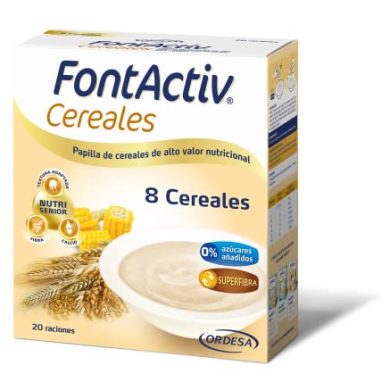 FontActiv 8 Cereales-en Papilla de Cereales para Adultos y Mayores 0% Azúcares Añadidos- 600 gr