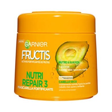 Garnier Fructis Nutri Repair 3 Mascarilla Fortificante, 3-Glyceride y Aceites de Oliva, Aguacate y Karité 300ml