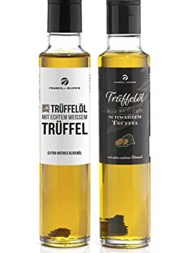 Gourmet - Juego de aceite de trufa (2 unidades de 250 ml) con trufas blancas y negras auténticas de aceite de oliva virgen para salsas y refinar platos, apto para alimentos veganos y sin gluten