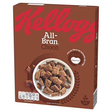 Kellogg's All-Bran Choco - Almohadillas de Cereales de Trigo integral, rico en fibra de salvado de trigo con sabor chocolate - Paquete 375 g