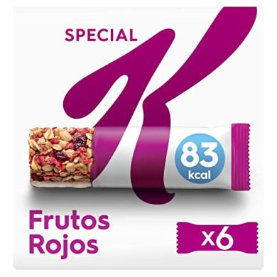 Kellogg's Barritas Special K Frutos Rojos - Barritas de copos de trigo integral y cereales con trocitos de fruta con sabor a fresa y arándano rojo - Paquete de 6 barritas x 21,5g