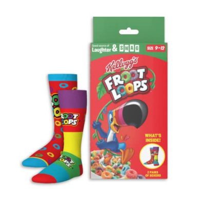 Kellogg's Froot Loops Cereal Pack de 2 calcetines en caja de embalaje
