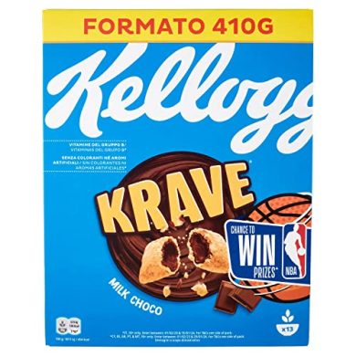 Kellogg's Krave Choco Milk - Cereales de almohadillas de arroz, avena y trigo, y rellenas de delicioso fundido de chocolate con leche, paquete 410g