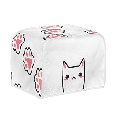 Kuiaobaty Kawaii Cat Kitty - Cubierta para tostadora de 2 rebanadas, accesorios de cocina, cubierta blanca de primera calidad, protección contra el polvo y las huellas dactilares