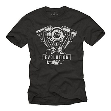MAKAYA Ropa Moto Hombre - Evolution - Camiseta Motera T-Shirt Evolucion Motor Davidson Negro M