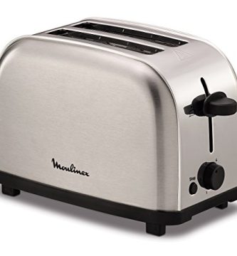 Moulinex Classic LT330D - Tostador de Acero Inoxidable, 2 Ranuras Cortas para 2 Rebanadas de Pan, 6 Posiciones de Tostado con Función Stop y Bandeja Recogemigas, Apto para Todo Tipo de Pan