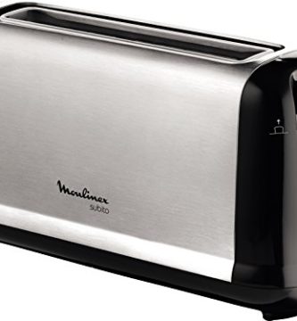 Moulinex Subito LS2608 - Tostadora 1 ranura extragrande, 1000 W, 7 ajustes/tiempo de tostado, función Stop, bandeja recoge-migas, 2 funciones descongelar y recalentar, Negro/Acero Inoxidable