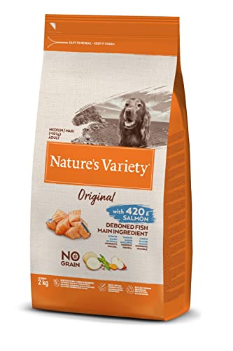 Nature's Variety Original No Grain, Pienso para Perros Adultos Medianos y grandes, Sin cereales, con Salmón sin espinas, 2kg