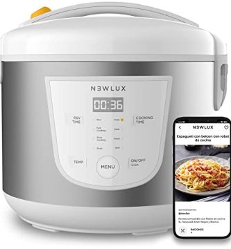 NEWLUX-Robot de Cocina Multifunción 5L Mod. Newcook Blanco con Cubeta Antiadherente, Programable 24H, 9 Funciones y 8 Menús automáticos. Mantiene Caliente 24H