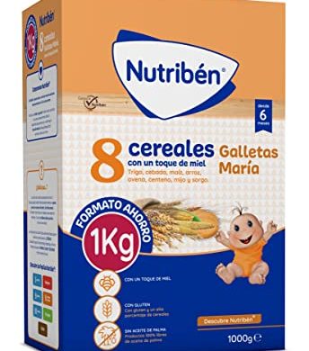 Nutribén Papilla 8 Cereales con un Toque De Miel y Galletas María, Sin Aceite de Palma, Alimento para Bebés, desde los 6 Meses, 1000g