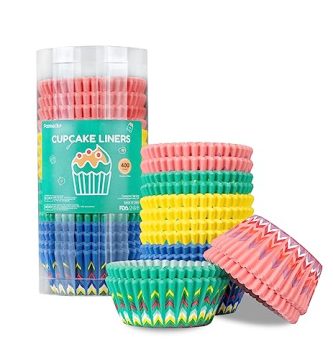 Parmedu 400 Piezas de Papel para Cupcakes, Tamaño Estándar, 5,1 cm, 4 Colores, Patrones de Girasol, Tazas para Hornear, Envoltorios para Cupcakes, Modelo BK009