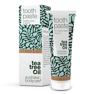 Pasta de dientes con aceite de árbol de té, coco y zinc - 75ml | Contra la placa dental | Cuidado diario para Periodontitis y sangrado de encías