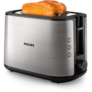 Philips HD2650/90 - Tostadora (acero inoxidable, 950 W, 8 niveles de tostado, accesorio para panecillos, función de descongelación y calentamiento, botón de parada, función de levantamiento)
