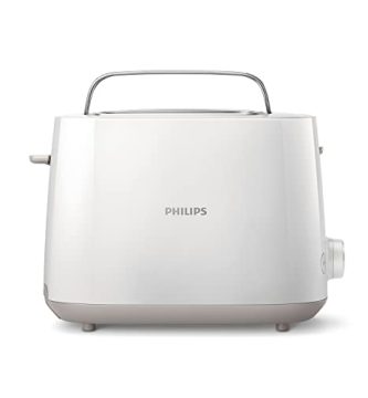 Philips Tostadora - 2 Ranuras, 8 Ajustes, Rejilla Calientabollos, Descongelación, Elevación Alta, Apagado Auto, Blanco (HD2581/00)