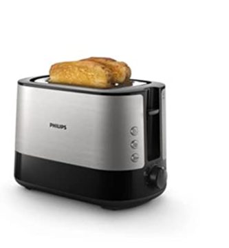 Philips Viva Collection Tostadora, 2 Ranuras Extraanchas, Función para Panecillos Integrada, 7 Intensidades, Bandeja Recogemigas Desmontable, Negro (HD2637/90)
