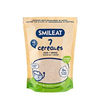 PSmileat - Papilla Ecológica 7 Cereales, Ingredientes Naturales - A Partir de los 6 Meses, tamaño 200g