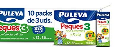 Puleva Peques Leche De Crecimiento Tipo 3 con Frutas y Cereales - 10 packs de 3 minibriks de 200 ml