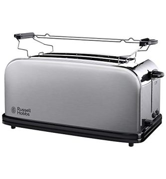 Russell Hobbs Tostadora Adventure - 2 Ranuras Largas y Anchas, Tostador para 4 Rebanadas, Bandeja Recogemigas, Calientapanecillos, Función Descongelar, Acero Inoxidable, Plata - 23610-56