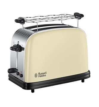 Russell Hobbs Tostadora Colours Plus - 2 Ranuras Cortas y Anchas, Tostador para 2 Rebanadas, Bandeja Recogemigas, Calientapanecillos, Función Cancelar y Descongelar, Acero Inoxidable, Crema - 23334-56