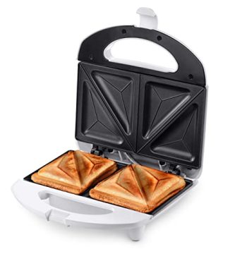 Ufesa SW7862 Sandwichera 750W, Placas Antiadherentes, Sellado Perfecto, 2 Sandwiches, Sin BPA, Blanco / Inox, Exclusivo Amazon