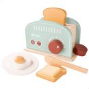 WOOMAX 49546 - Tostadora de juguete de madera para niños con accesorios / Incluye 2 tostadas, 1 huevo frito, 1 trozo de mantequilla, 1 cuchillo y 1 plato / Accesorios de cocina para niños y niñas